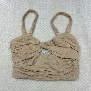 Zara Beige Textured Crop Top